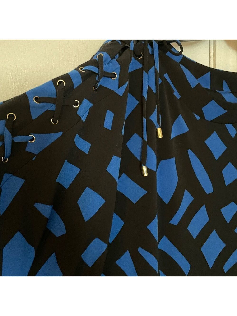 Calvin Klein Black Blue Abstract Print Shift Dress Long Sleeve - Picture 9 of 10
